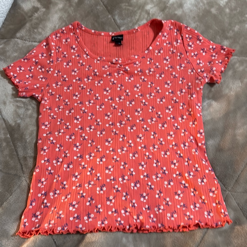 Art Class Girls Floral Scalloped Edge Tee Size XL (14)